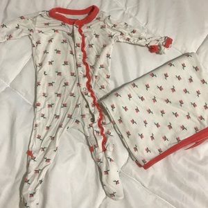 Kickee Pants footie and matching blanket set.